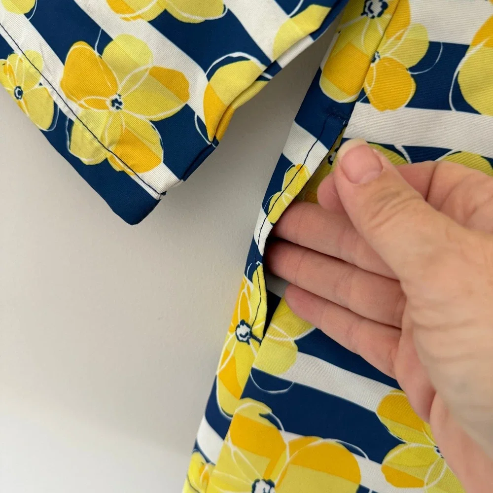 Gymboree Girls Hooded Raincoat Yellow Floral Navy Stripe Jacket Size‎ XS 3-4